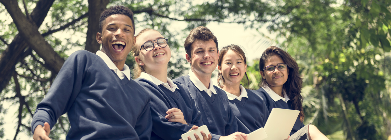 happy students on bench AMPE